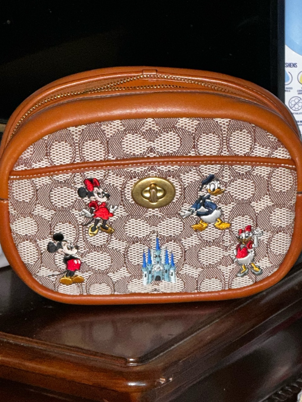 Coach x Disney Brown Signature Canvas Crossbody Bag with Tan Leather Trim - Picture 2 of 2